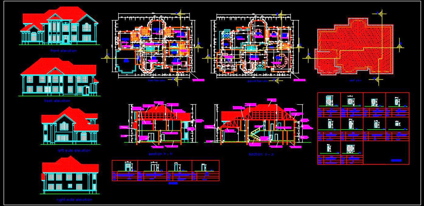 Duplex House Plan with Timber Truss Roof - AutoCAD Drawing